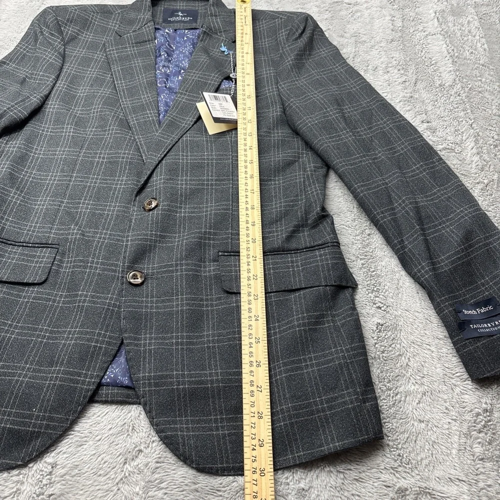 Tailorbyrd Sport Coat Mens Size 38R Olive‎ Plaid Notch Lapel Blazer Jacket